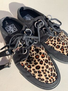 TUK Leopard Print Creeper platforms Black Tan Women 9 Punk Rock